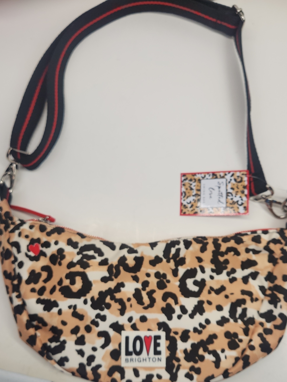 Brighton Leopard Print Crossbody with Black and Red Strap